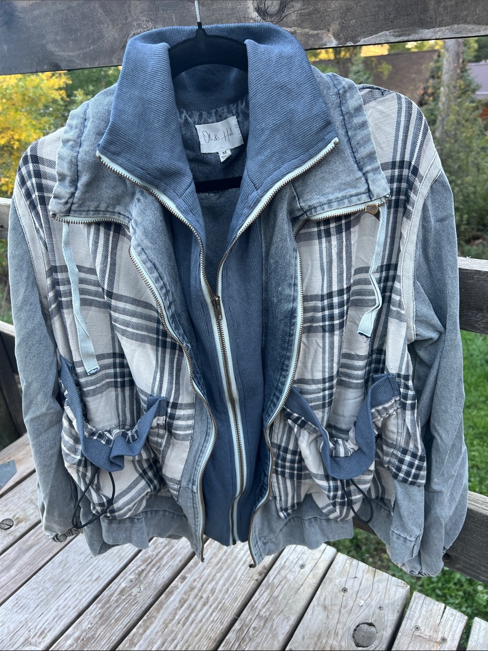 Oli & Hali Women's Blue Plaid Utility Jacket size Medium
